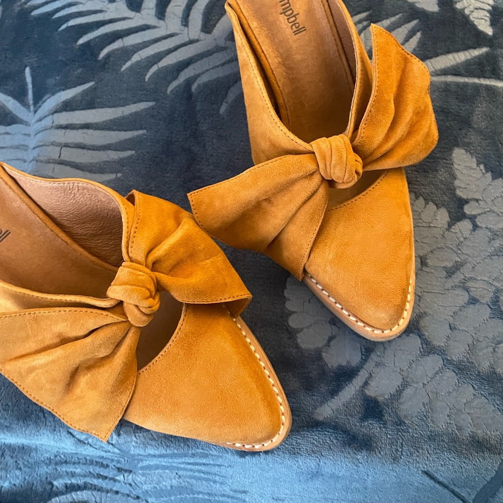 Jeffrey Campbell Mustard Suede Bow Mules